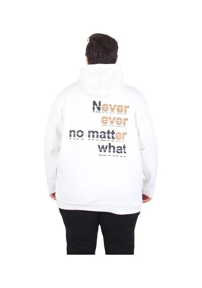 Starbattal Büyük Beden Kapüşonlu Sweat Double Face Never 25706 Ekru Ekru