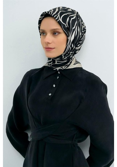 Armine İpek Eşarp 2026 Yaz - 9511-14 Siyah Ekru Twill