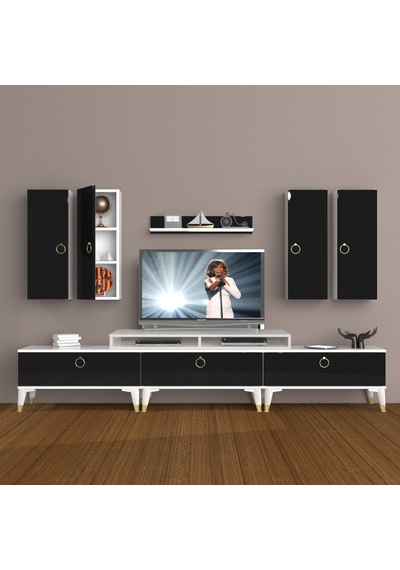 Decoraktiv Ekoflex 8d Mdf Gold Tv Ünitesi Tv Sehpası Beyaz - Siyah
