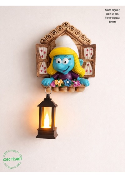 Fenerli Şirine Figürlü Pilli Duvar Dekoru Süsü - Hediyelik Gece Lambası 18x15 Cm Siyah -
