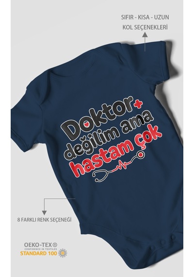 Morivokids Doktor Değilim Ama Hastam Çok Kısa Kollu Bebek Body %100 Pamuk Lacivert