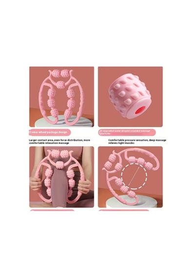 Yoga Fitness Masaj Rulosu Bacak Klipsli, Pembe + 9 Tekerlekli Bacak Masaj Aleti Derin Doku Masaj Renk