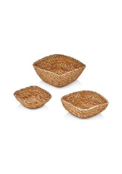 3'lü El Yapımı Hasır Kare Dekoratif Çerezlik Meyvelik, Dekoratif Amaçlı Mini Hasır Sepetler 16cm 16cm 7cm-14cm 14cm 6cm-12cm 12cm 5cm