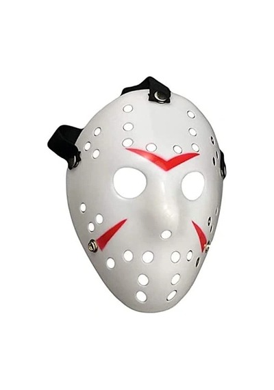 Beyaz Renk Kırmızı Çizgili Tam Yüz Hokey Jason Maskesi Hannibal Maskesi 2 Yaş Mavi