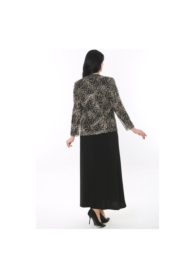 Ladies First Büyük Beden 3825 Siyah-altın Ceket+elbise Takım 001