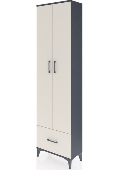 Arges Dolap 5 Raflı Tek Çekmeceli 2 Kapaklı 60x30x221 Antrasit-aytaşı Antrasit