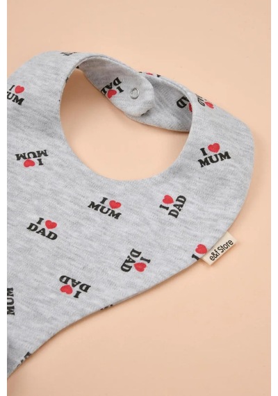 E&f Store Emzik Tutucu Mama Önlüğü - I Love Dad I Love Mom Desenli Gri Pamuk Kumaş Çok Renkli