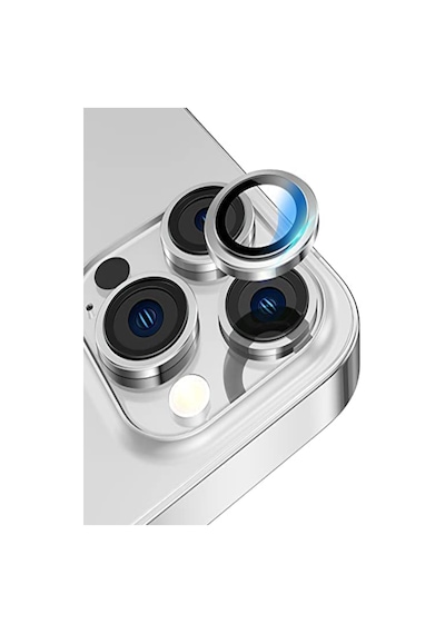 Apple Uyumlu iPhone 14 Pro Max Alüminyum Alaşım Temperli Cam Kamera Lens Koruyucu - Gümüş
