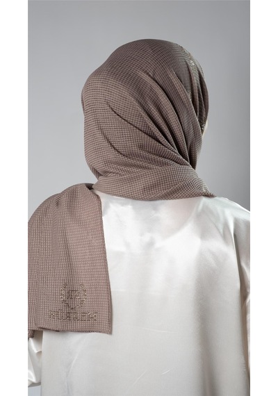 Hürrem Bone Koyu Vizon Pratik Hazır Geçmeli Tesettür Şal Örme Kumaş Taşlı Çiçek Desenli 2118c 38