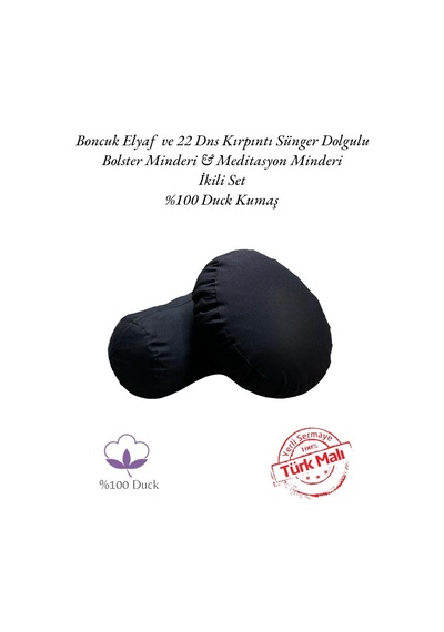 Remege Meditasyon Minderi & Bolster Minderi İkili Set Siyah Syh3