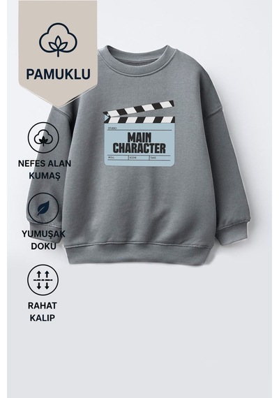 Monila Unisex Çocuk Pamuklu Bisiklet Yaka Slogan Baskılı T-shirt Mavi