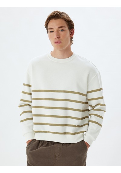 Koton Oversize Sweatshirt Bisiklet Yaka Çizgili Pamuk Karışımlı Bej Çizgili 5wam70105mk Ekru Koton Oversize Sweatshirt Bisiklet Yaka Çizgili Pamuk Karışımlı Bej Çizgili 5wam70105mk Ekru