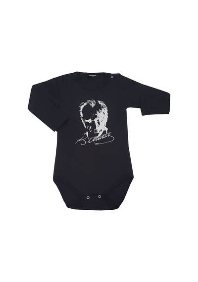 Unisex Bebek Siyah Atatürklü Uzun Kollu Badi - Zıbın