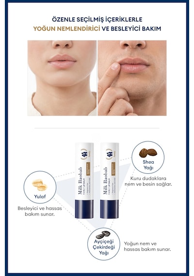 Yulaf Özü Shea Yağı İçeren Nemlendirici Hassas Dudak Bakım Kremi Seti Mılk Baobab Family Lip Balm