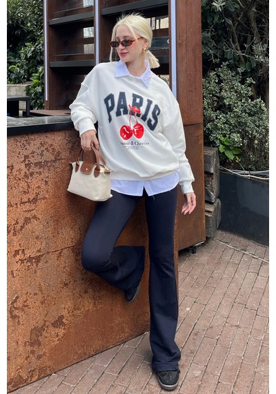 Beyaz Bisiklet Yaka Basic Sweatshirt Mg2233