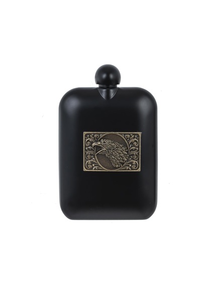 Lüks Kartal Logolu Paslanmaz Çelik İçki Matarası Avcı Kamp Outdoor Hediye Seti Cep Matarası 240 Ml. Siyah