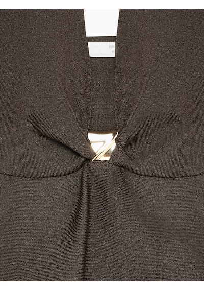 Dilvin 90269 Metal Detaylı Peplum Triko Elbise-koyu Kahve