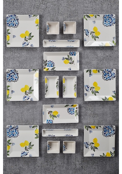 Piatti Naturali 16 Parça 6 Kişilik Limon Kahvaltı Takımı Handmade Sunum Set Çok Renkli