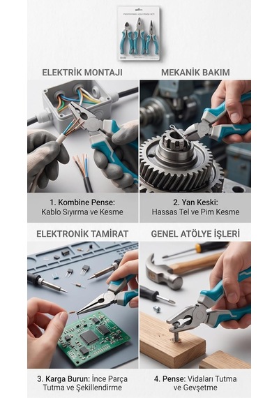 Ergonomik İzole Saplı 3'lü Pense Takımı - Pense 175 Mm/yan Keski 160 Mm/kargaburun 160 Mm Genel