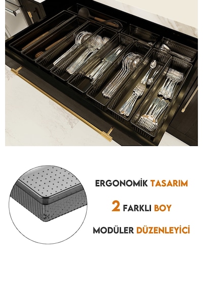 11'li Modüler Set Kaşıklık Çekmece Içi Düzenleyici Çatal Kaşık Bıçak Düzenleme Organizeri Antrasit