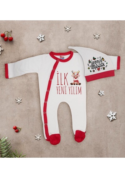Bk Kids Bk Gift Kişiye Özel Yılbaşı Temalı Tulum Zıbın Ve Kukuletalı Şapk Çok Renkli