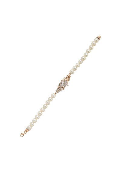 7,5 Mm Çiçek Tasarımlı Zirkon Taşlı Doğal İnci Bileklik 18 Cm / Rose Gümüş
