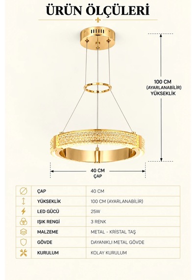 Modern Premium Gold Led Sarkıt Avize Salon Oturma Odası Yemek Odası Avizesi 25w 3 Renk Beyaz
