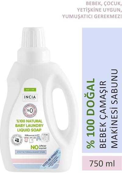 INCIA %100 Doğal Bebek Çamaşır Sabunu Bitkisel Deterjan Kendinden Yumuşatıcılı Lavanta 750 ML