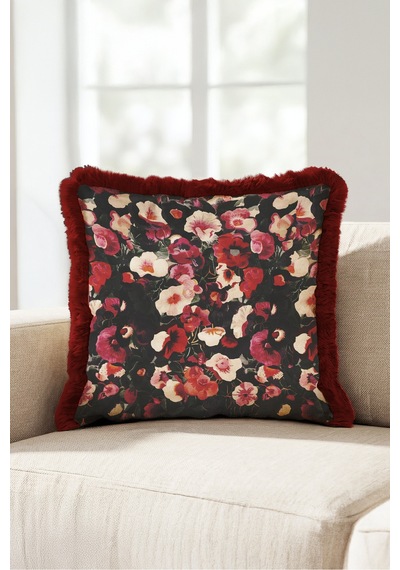 Çiçekli Bahar Tasarımlı Saçaklı Yastık Kılıfı - Romantik Floral Siyah Bordo Püsküllü Kırlent Kılıfı Puslu Düş Mira Çiçekli Bahar Tasarımlı Saçaklı Yastık Kılıfı - Romantik Floral Siyah Bordo Püsküllü Kırlent Kılıfı Puslu Düş Mira