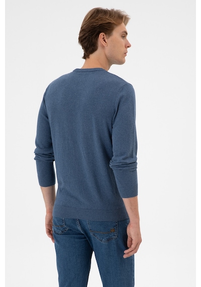 U.S. Polo Assn. Erkek Slim Fit Bisiklet Yaka Koyu Mavi Melanj Basic Kazak 50313713-VR251
