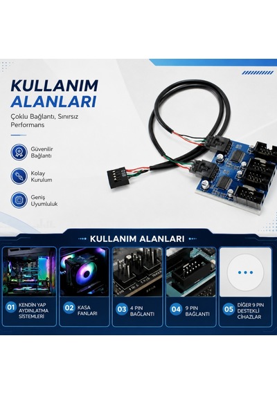 6091 Anakart İç Usb Hub 9 Pin Header 1x4 Çoğaltıcı Port Genişletici Panel Rgb Dişi