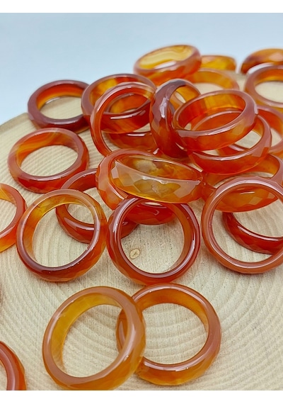 Akik Taşı Yüzük Bal Kahve Alacalı Faset Kesim 6mm Kalınlık 59910 Bakır