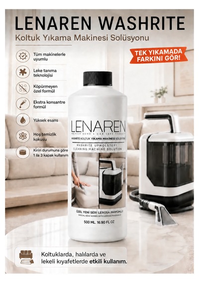 Lenaren Washrite Halı Ve Koltuk Yıkama Makinesi Şampuanı 500 Ml Konsantre Leke Çıkarıcı Etkili Düşük Köpüklü Döşeme Temizleyici Tekli