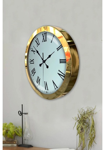 36 Cm Gold Metal Roma Rakamlı Duvar Saati Çok Renkli