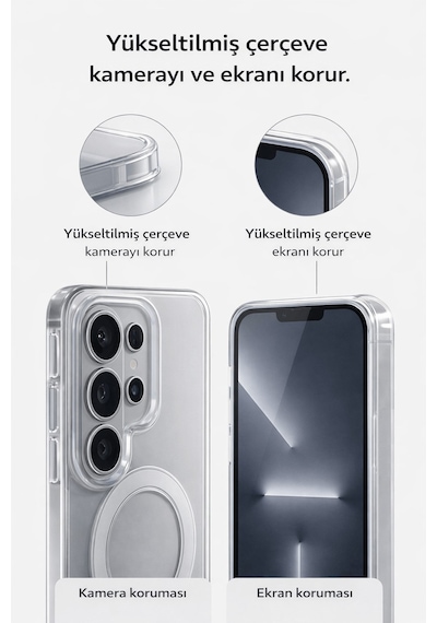 Samsung Galaxy S26 Ultra Uyumlu Kamera Korumalı Magsafe Wireless Şarj Özellikli Lüks Şeffaf Silikon Telefon Kılıfı