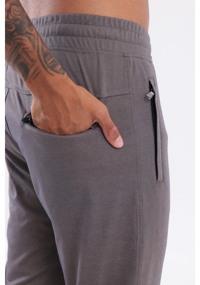 Rowinger Merserize Premium Dokulu Fermuarlı Cepli Düz Paça Erkek Spor Pantolon Eşofman Altı Brown