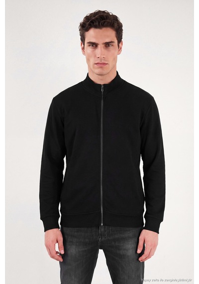 Buratti Pamuklu Regular Fit Dik Yaka Cepli Hırka Erkek Hırka 5905891 Siyah