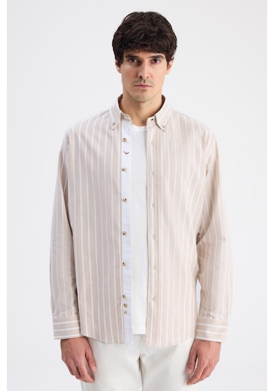 D'S Damat Ds Damat Comfort Bej Çizgili Gömlek 6hc02hd10304m