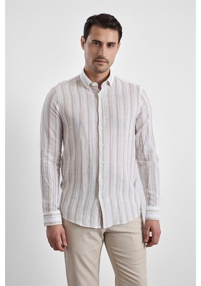 Süvari Bej Slim Düğmeli Yaka Casual Gömlek Sgm1008400004-bj3