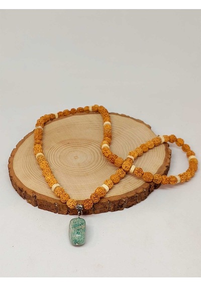 Amazonit Taşlı Rudraksha Tohum Kolye Dolama Bileklik 8mm 49700