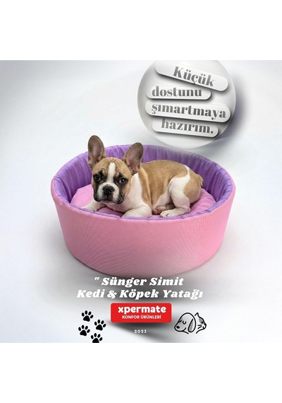 Kedi Ve Köpek Yatağı Küçük Irk Köpek Yuvası Sünger Simit Pembe Lila, 45 Cm
