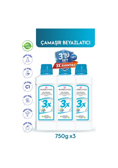 3x Ultra Konsantre Çamaşır Beyazlatıcı 750 Gr 3'lü Set Diğer