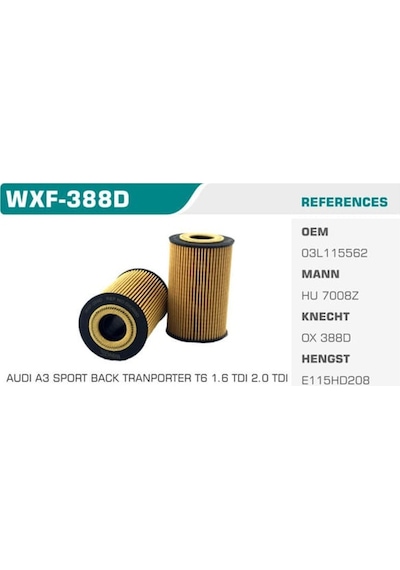 WINKEL WXF-388D Yağ Filtresi Golf VI Polo VI Jetta Passat Caddy Amarok Transporter T5 T6 / A1 A3 1.6 TDI 2.0 TDI Cay Caa Eco
