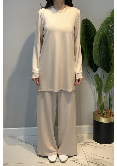 Lale Butik Örme Modal Pantolonlu Takım 19005 Bej