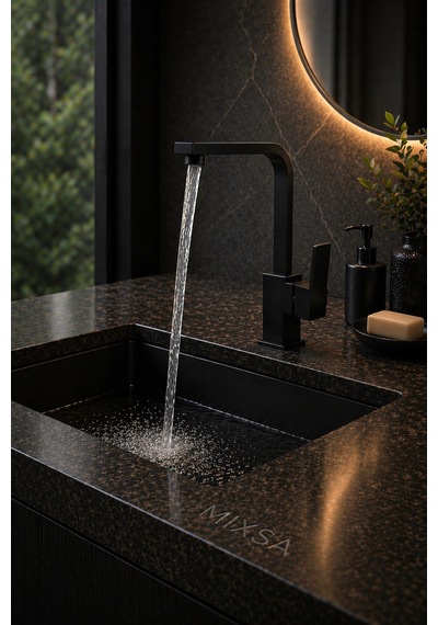 Lüx Premium Siyah Kare Lavabo Bataryası