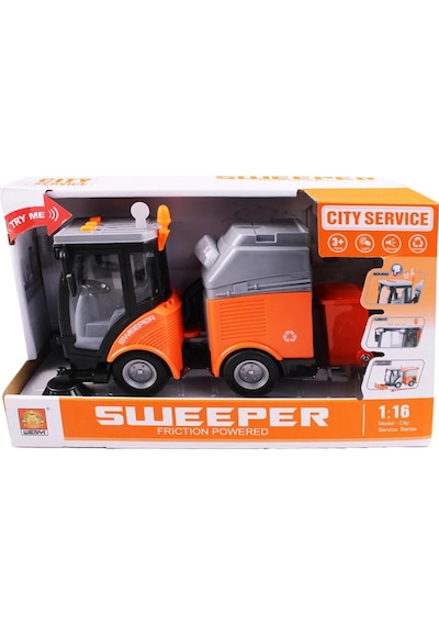 1:16 Sürtmeli Işıklı Ve Sesli Oyuncak Sokak Süpürme Aracı - Şehir Temizlik Çöp Kamyonu 20 Cm
