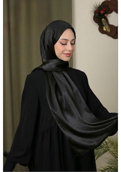 Flora Tekstil Abiye Parlak Bambu İpek Şal Siyah