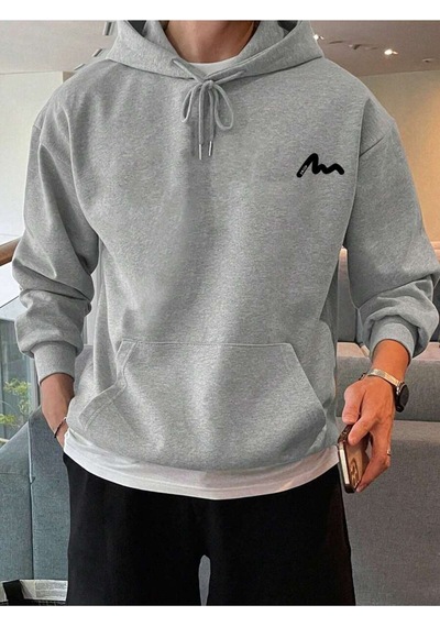Uyguntarz Unisex Enjoy Cep Baskılı Oversize Sweatshirt Gri