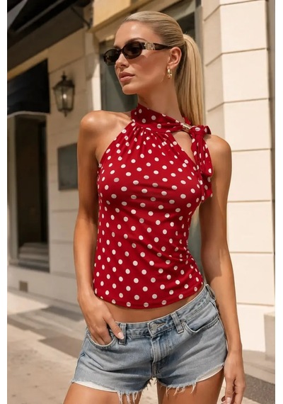 Park Karon Kadın Fular Detay Puantiyeli Kolsuz Slimfit Örme Bluz 26054 Kırmızı Park Karon Kadın Fular Detay Puantiyeli Kolsuz Slimfit Örme Bluz 26054 Kırmızı