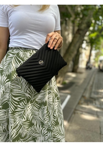 Sanmorris Kadın Siyah Renkli Saten Kumaş Ayarlanabilir Çapraz Ve El Askılı Portföy, Clutch Çanta Siyah
